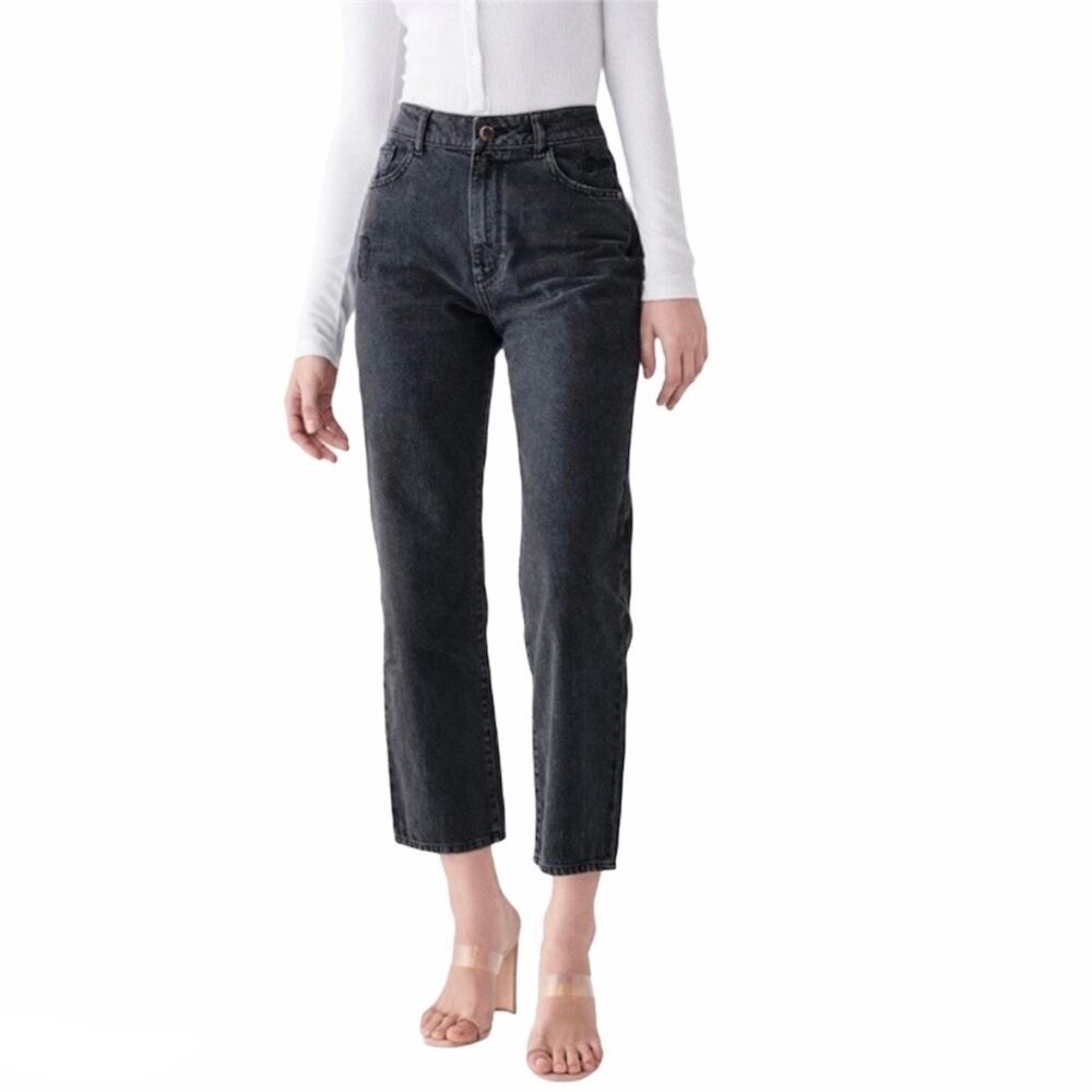 DL1961 Jerry Size 26 High-Rise Distressed Jeans - Grey/Black Salinas Wash
